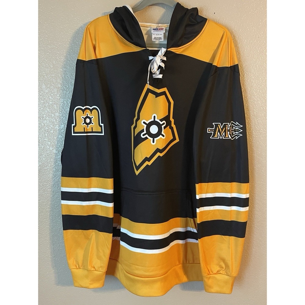 Men's 3XL NWOT Maine Mariners Lace Up Hooded Jersey Athletic Knit Black